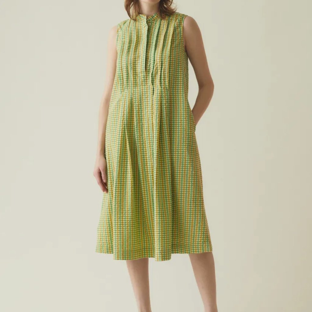 Toast Flora Check Seersucker Dress, Sea Green/Taupe, 6